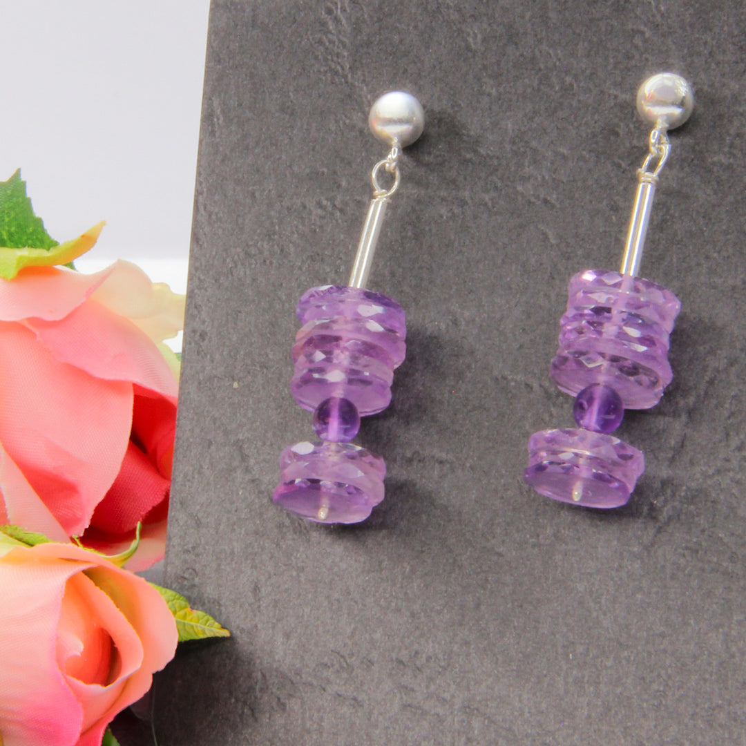 Amethyst-Ohrhänger – echte Facettierte Edelsteinscheiben & 925er Silber