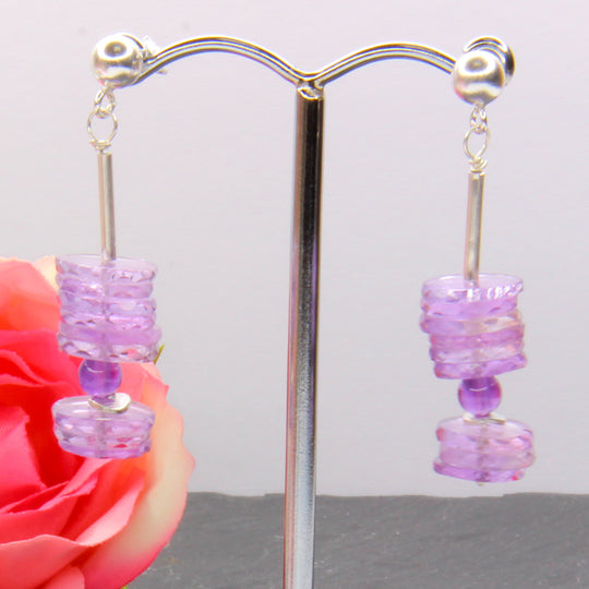 Amethyst-Ohrhänger – echte Facettierte Edelsteinscheiben & 925er Silber