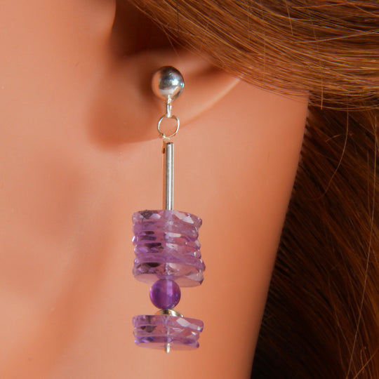 Amethyst-Ohrhänger – echte Facettierte Edelsteinscheiben & 925er Silber