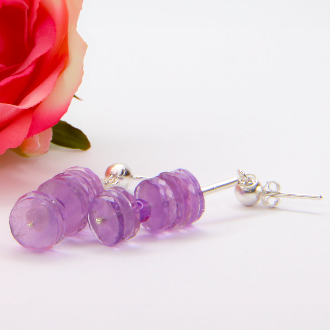 Amethyst-Ohrhänger – echte Facettierte Edelsteinscheiben & 925er Silber