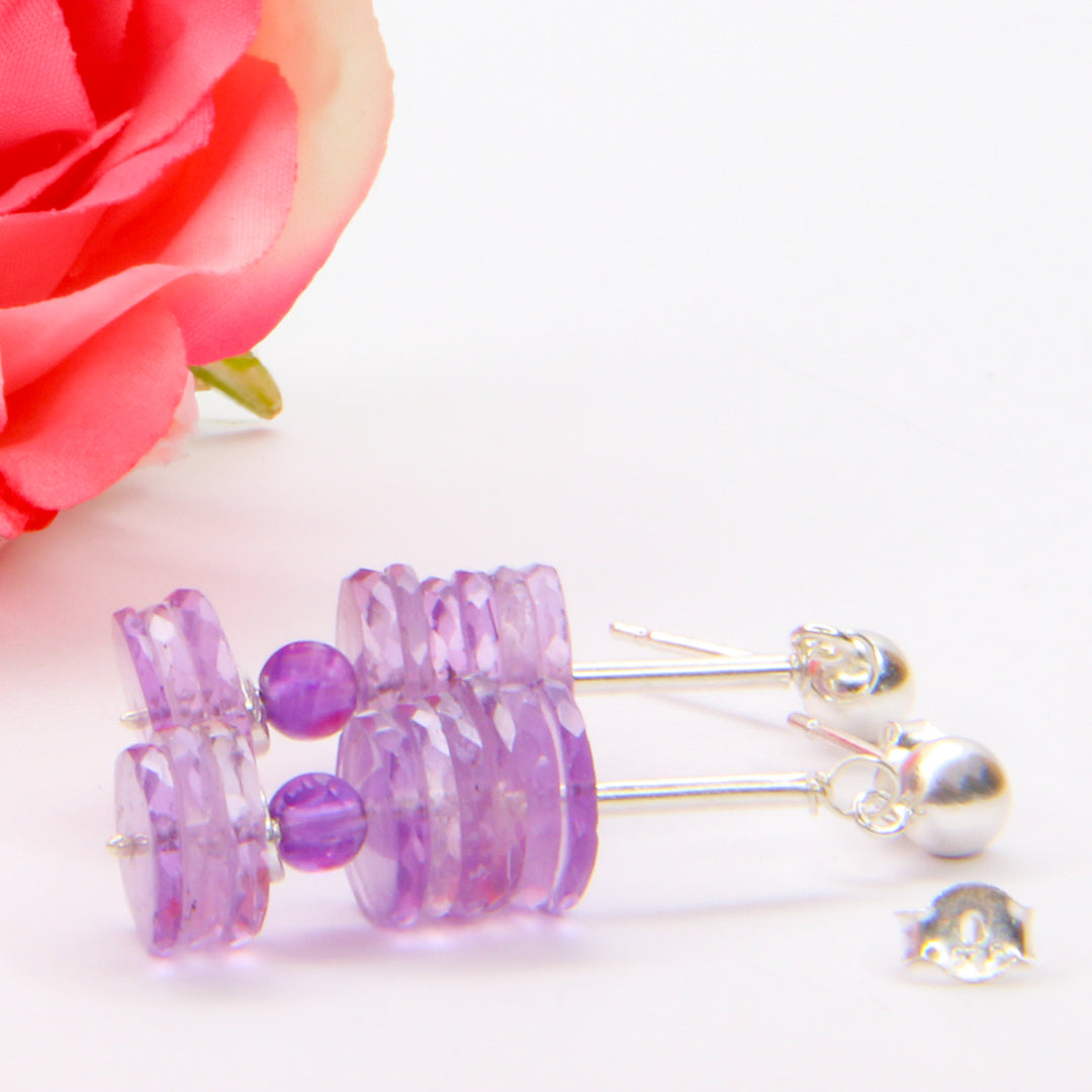 Amethyst-Ohrhänger – echte Facettierte Edelsteinscheiben & 925er Silber