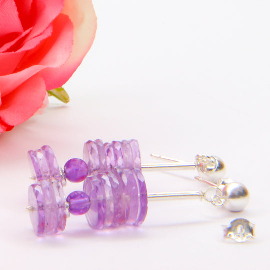 Amethyst-Ohrhänger – echte Facettierte Edelsteinscheiben & 925er Silber