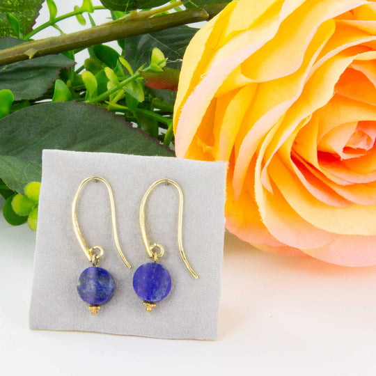 Lapis Lazuli-Scheiben-Ohrhänger, Schwanenhals, 925er Silber vergoldet