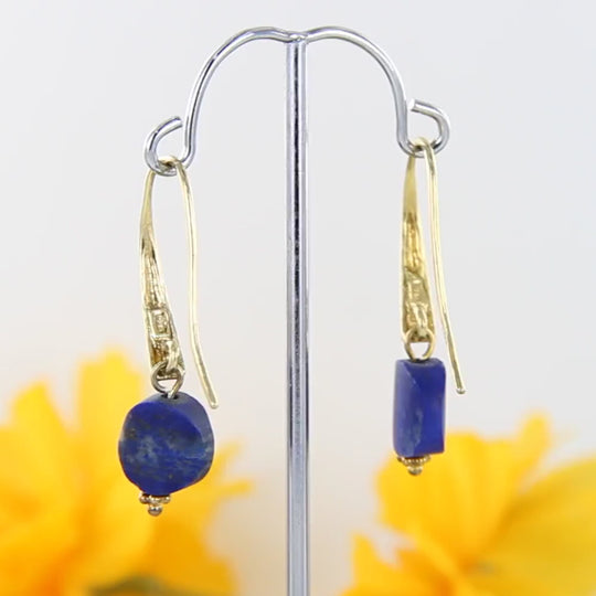 Lapis Lazuli-Scheiben-Ohrhänger, Schwanenhals, 925er Silber vergoldet