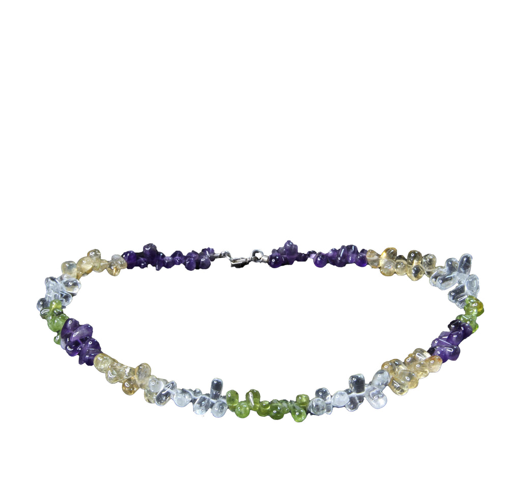 Mehrfarbige Edelstein-Tropfen-Kette aus Amethyst, Bergkristall, Citrin und Peridot