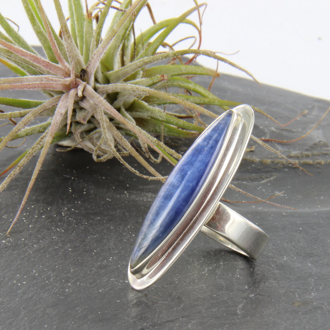 Kyanit-Ring, Disthen-Ring, Silber verstellbar Spitzoval