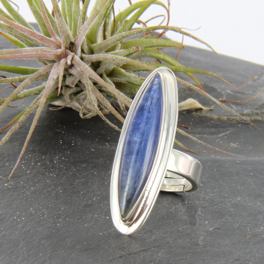 Kyanit-Ring, Disthen-Ring, Silber verstellbar Spitzoval