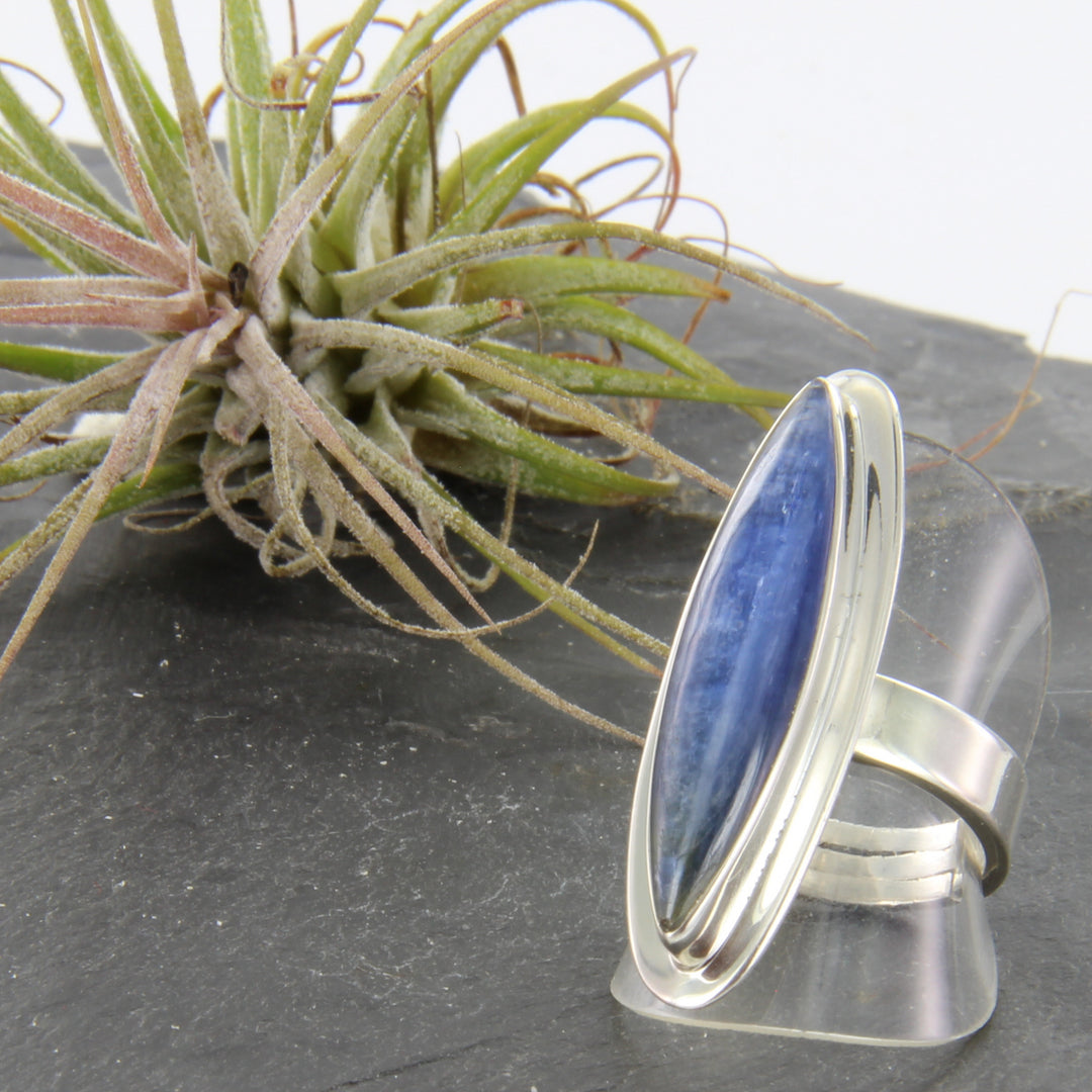 Kyanit-Ring, Disthen-Ring, Silber verstellbar Spitzoval