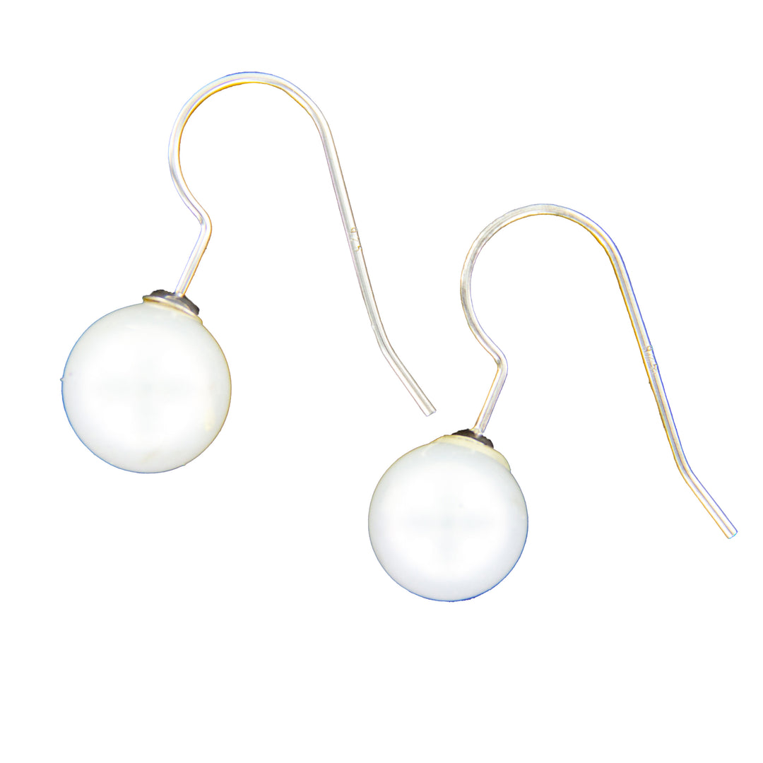 Weiße Muschelkern-Ohrringe, MK-Perlen 10 mm mit festem Silberhaken