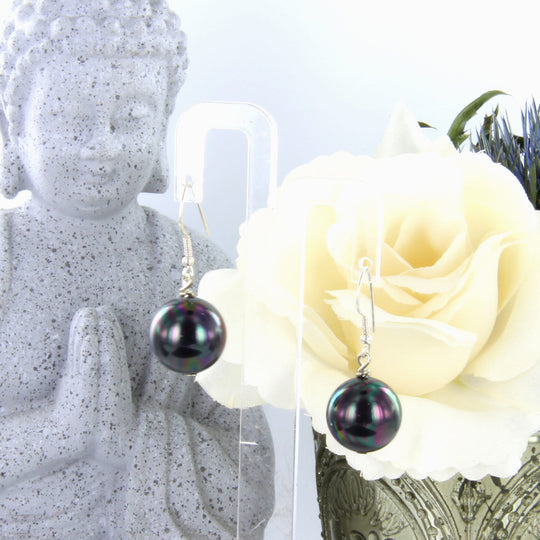 Muschelkern MK-Perlen-Ohrhänger Peacock 14 mm mit Silber-Fischerhaken