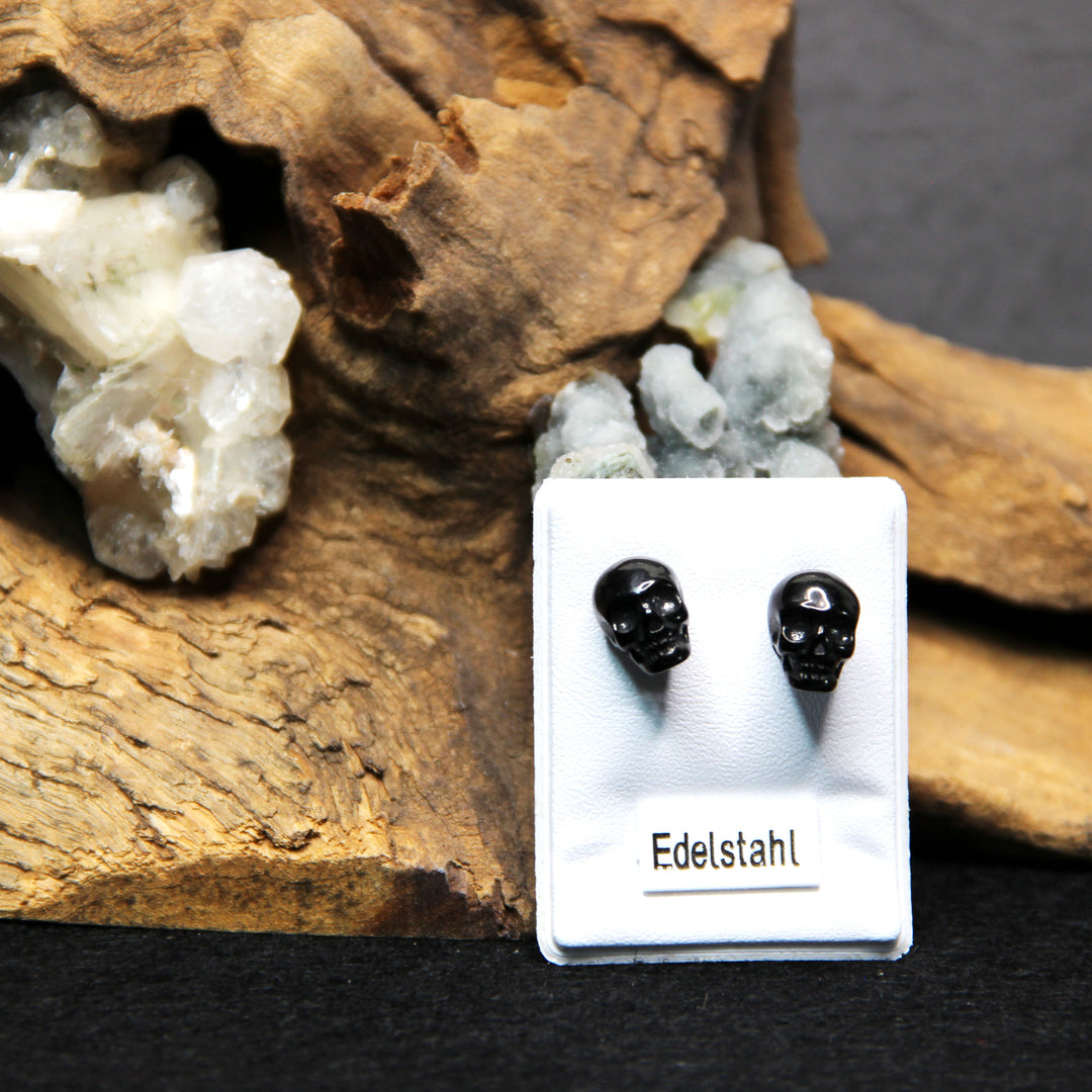 Edelstahl Totenkopf Ohrringe schwarz