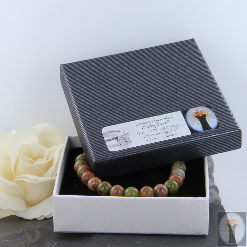 Unakit-Epidot-Armband, grün-rosa, mit elastischem Band