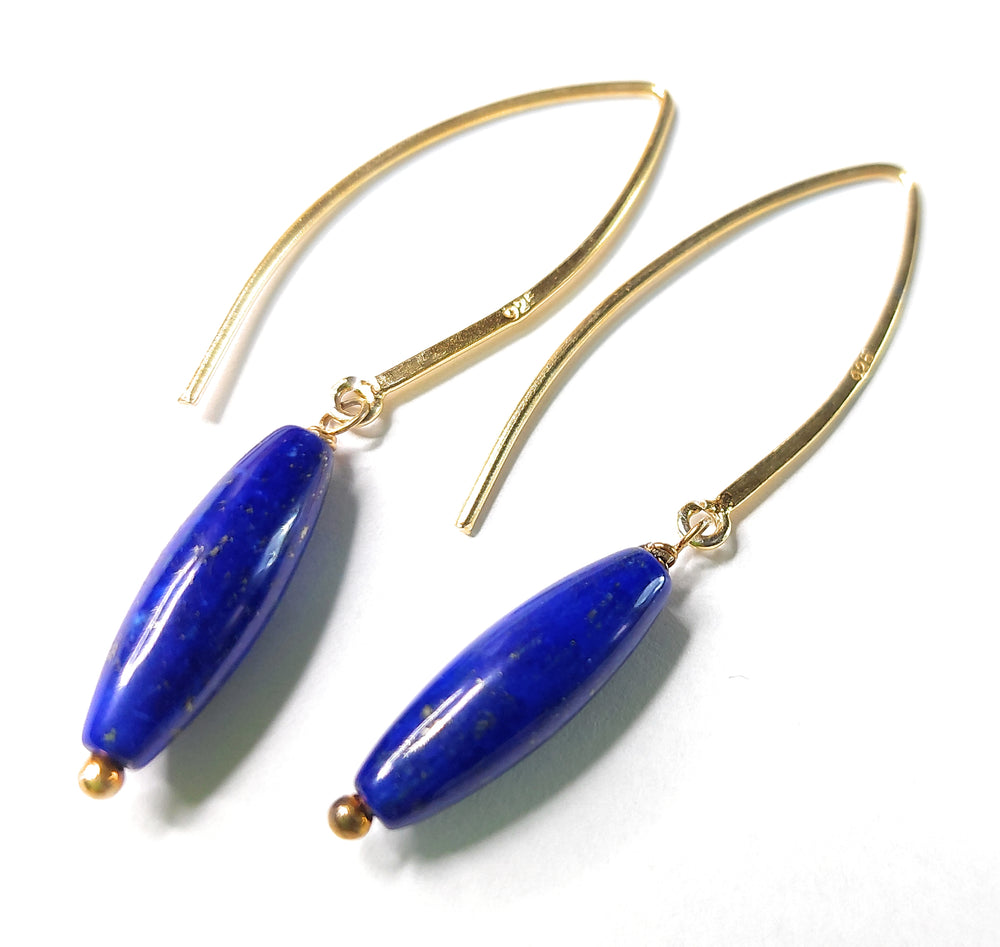 Dunkelblaue Lapislazuli-Ohrhänger Oliven 925er Silber vergoldet