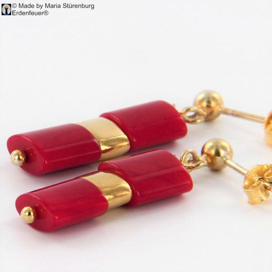 Rote Ohrhänger Bambuskorallen-Kissen 925er Silber vergoldet