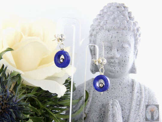 Ausdrucksstarker Lapis Lazuli-Ohrhänger, O-Ring mit Silber