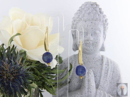 Lapis Lazuli-Scheiben-Ohrhänger, Schwanenhals, 925er Silber vergoldet