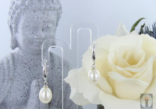 Echte Perle mit Silber-Schwanenhals-Ohrhänger weiße Süßwasserperle