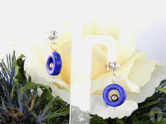 Ausdrucksstarker Lapis Lazuli-Ohrhänger, O-Ring mit Silber