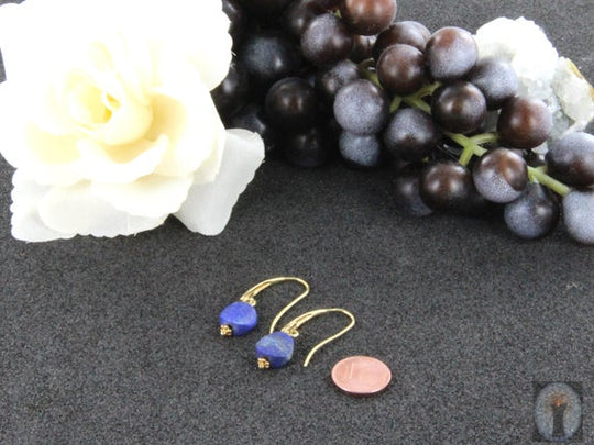 Lapis Lazuli-Scheiben-Ohrhänger, Schwanenhals, 925er Silber vergoldet