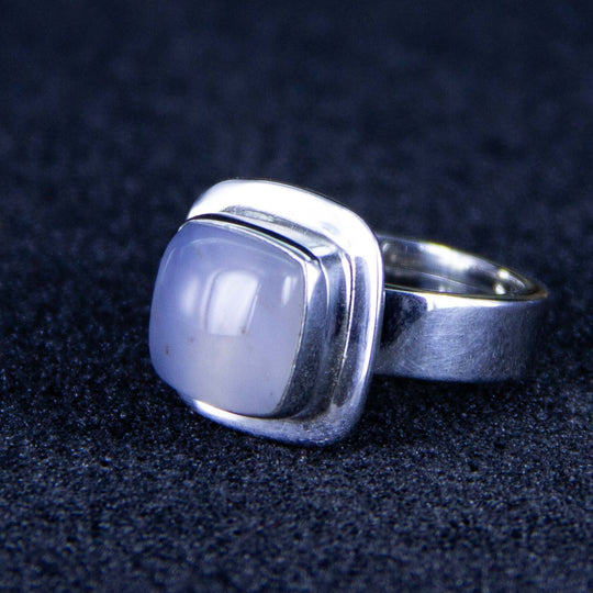 Chalzedon-Ring quadratisch,  silberne verstellbare Ringschiene