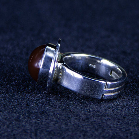 Dunkler Karneol-Ring, Silberne verstellbare Ringschiene Gr. 54-66