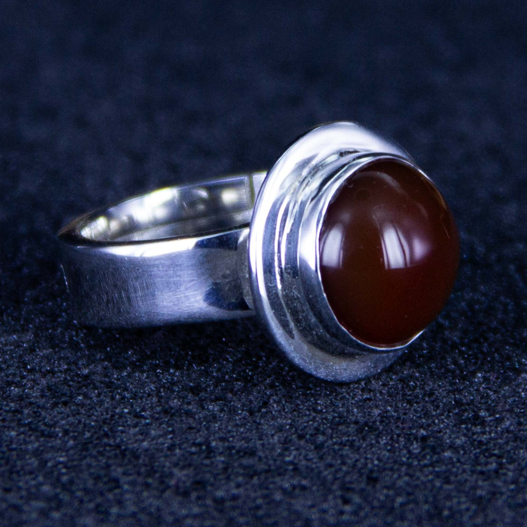 Dunkler Karneol-Ring, Silberne verstellbare Ringschiene Gr. 54-66