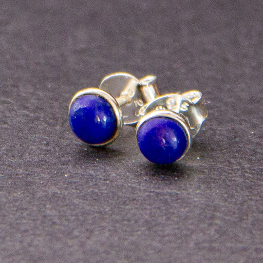 Lapis Lazuli-Ohrstecker, flache 6,3 mm-Silberfassung