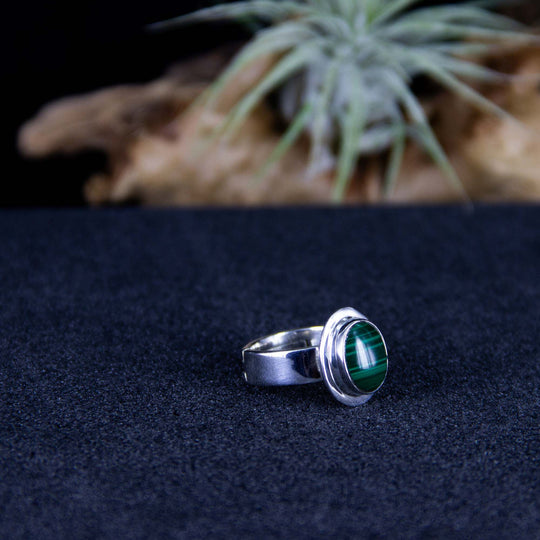 Grüner Malachit-Silberring, verstellbare Ringgröße 55 - 66