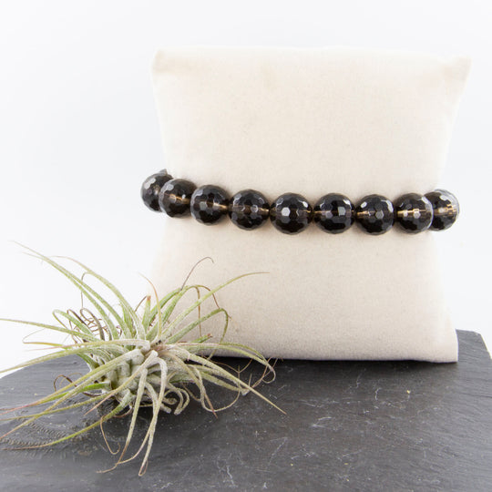 Braunes Armband Rauchquarz facettiert auf Gummiband