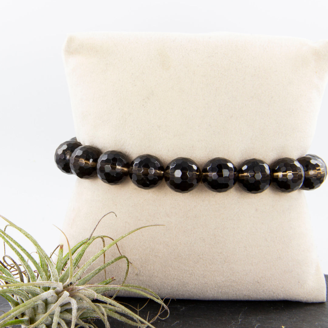 Braunes Armband Rauchquarz facettiert auf Gummiband