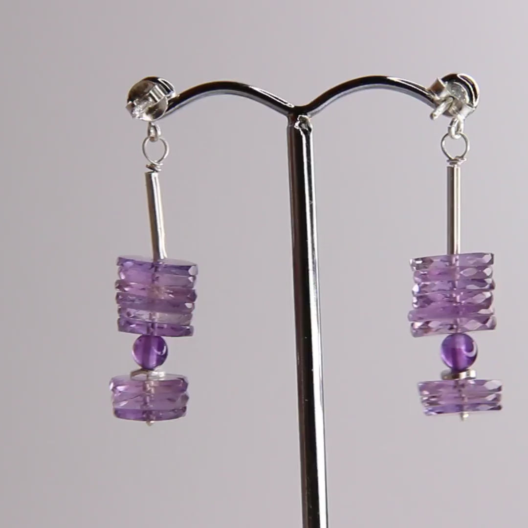 Amethyst-Ohrhänger, Amethyst-Scheiben, Sterlingsilber-Kugel