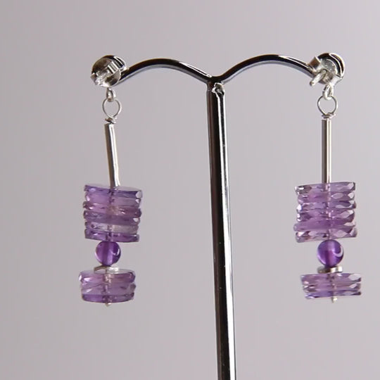 Amethyst-Ohrhänger, Amethyst-Scheiben, Sterlingsilber-Kugel