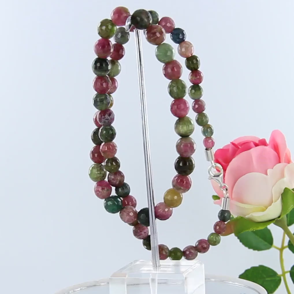 Turmalin-Collier, facettierte Turmalin-Kugeln mit 925er Sterlingsilber