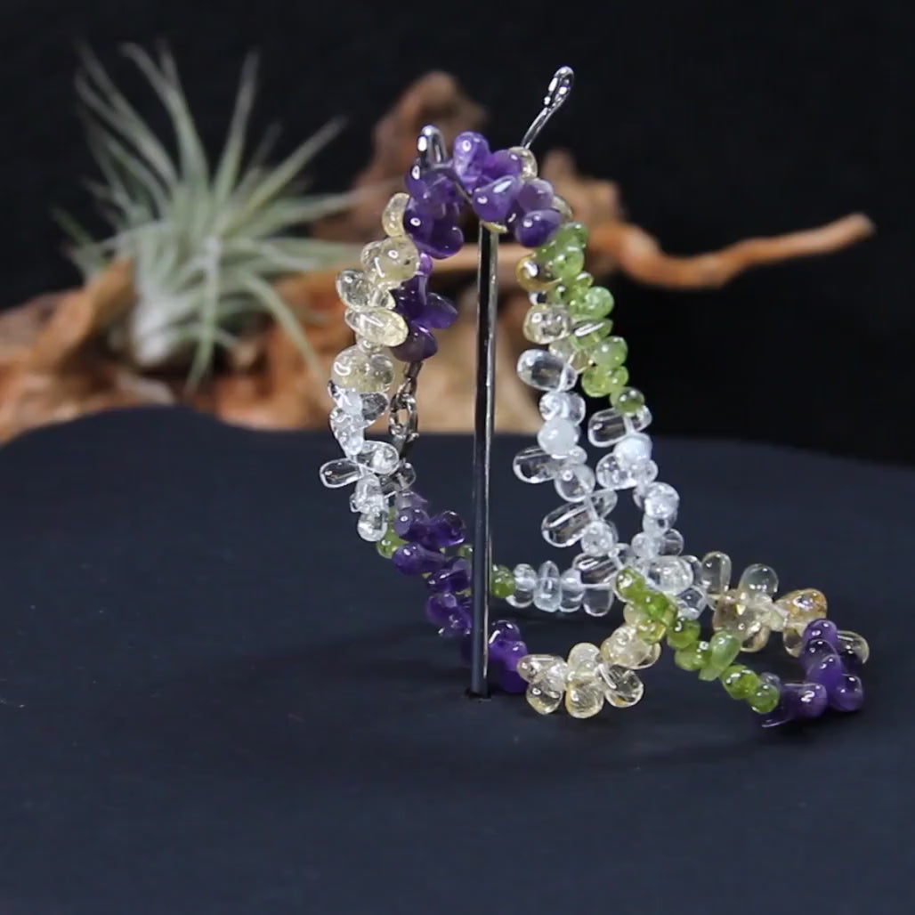 Mehrfarbige Edelstein-Tropfen-Kette aus Amethyst, Bergkristall, Citrin und Peridot