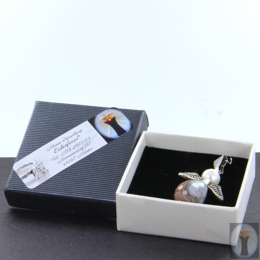 Kettenanhänger Engel aus Achat mit weißer Perle und 925er Silber