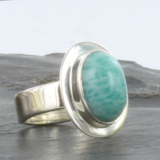 Amazonit-Ring 925er Silber verstellbar Gr. 55 - 65