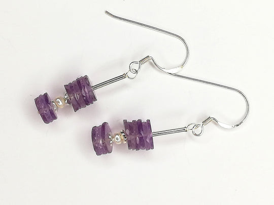 Amethyst-Ohrhänger, Amethyst-Scheiben, Sterlingsilber, Fischerhaken