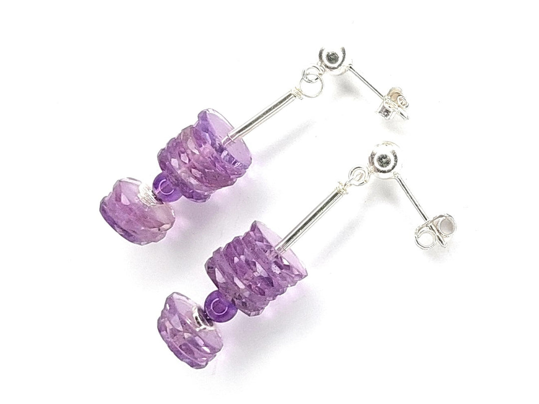 Amethyst-Ohrhänger, Amethyst-Scheiben, Sterlingsilber-Kugel