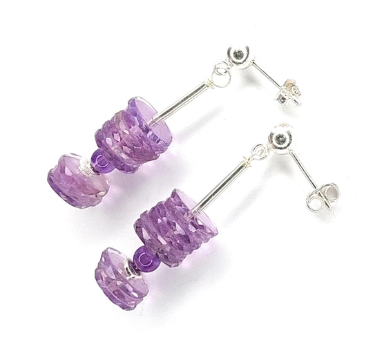 Amethyst-Ohrhänger, Amethyst-Scheiben, Sterlingsilber-Kugel