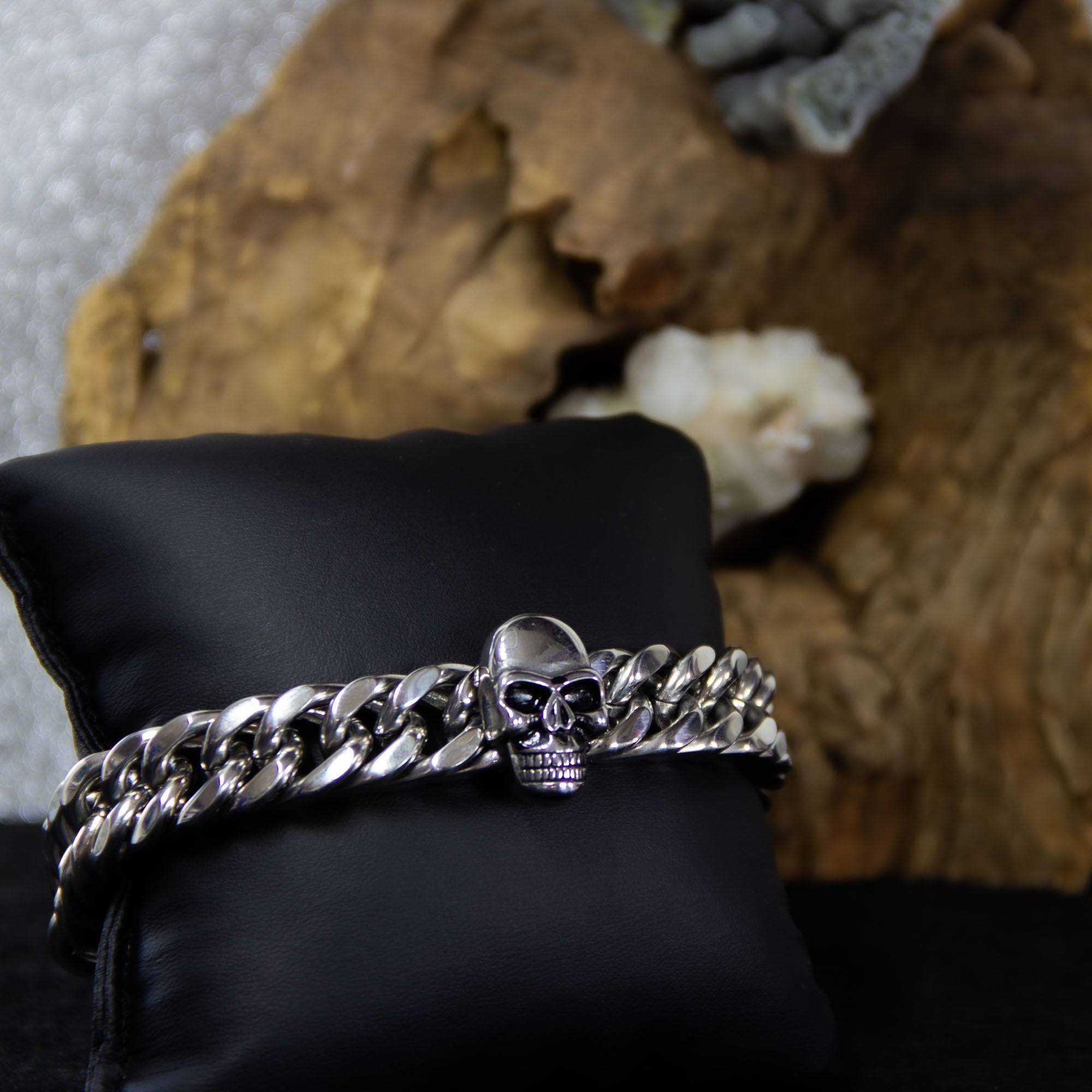 GAVU Männer Armband Mit Kristallperlen & Totenkopf Charm – Edelstahl, Verstellbar 16,5–20 Cm, In Schmuckschatulle