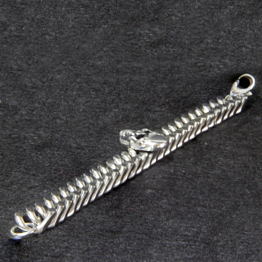 Edelstahl-Armband mit Totenkopf, Panzerkette silberfarbig mit Karabinerverschluss