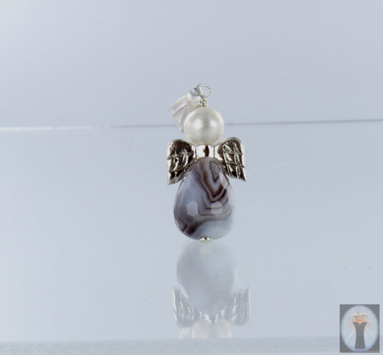 Achat-Engelanhänger mit weißer Perle - große Schluppe
