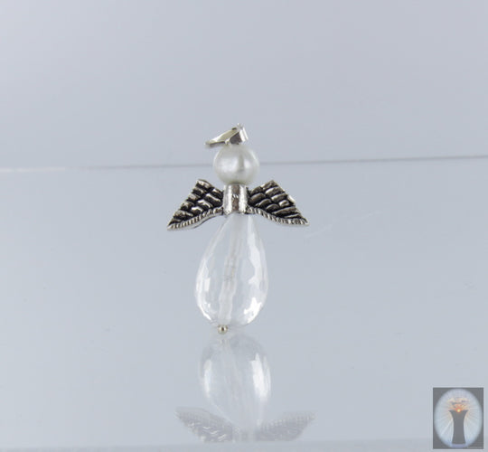 Engel-Anhänger aus Bergkristall weiße Perle 925er Silber