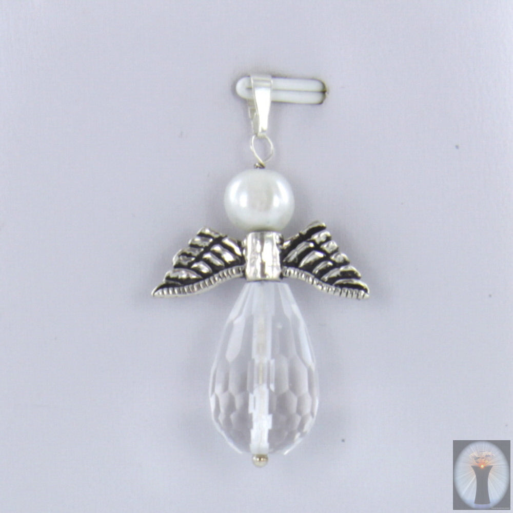 Engel-Anhänger aus Bergkristall weiße Perle 925er Silber