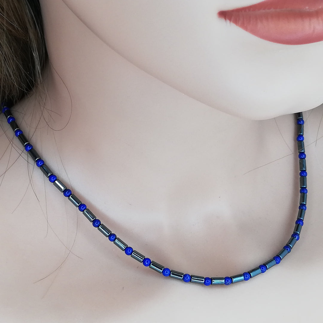 Hämatit Lapis-Lazuli Kette 925er Sterling Silber