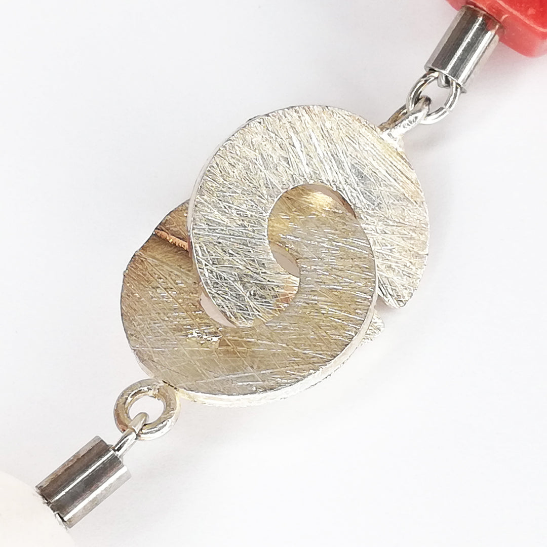 Schaumkorallen-Rosenquarz-Kette mit Elementen aus 925er Sterlingsilber - 59 cm lang