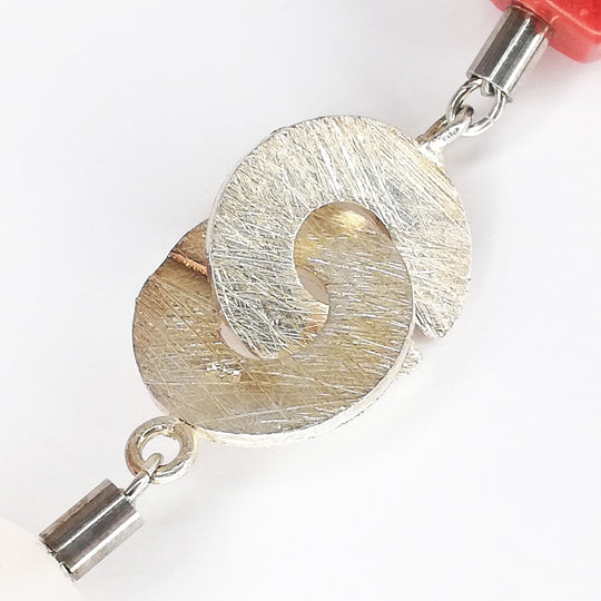 Schaumkorallen-Rosenquarz-Kette mit Elementen aus 925er Sterlingsilber - 59 cm lang