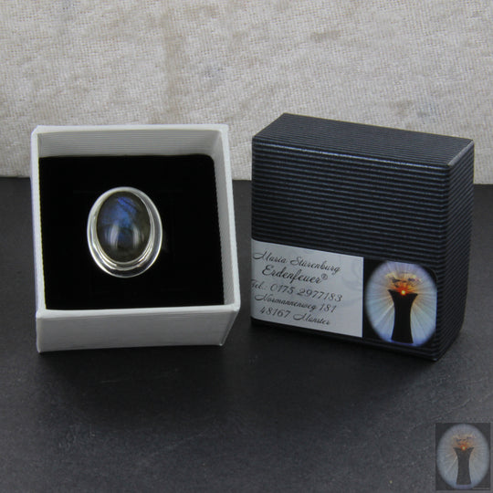 Labradorit-Ring oval, Silberringschiene verstellbar Gr. 54 -66