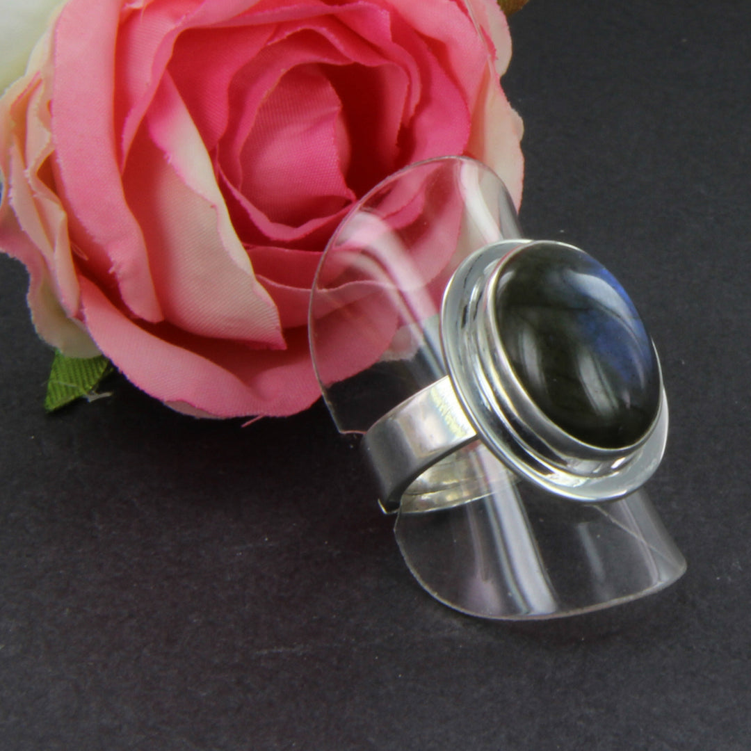 Labradorit-Ring oval, Silberringschiene verstellbar Gr. 54 -66