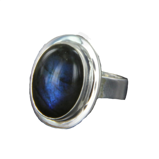 Labradorit-Ring oval, Silberringschiene verstellbar Gr. 54 -66